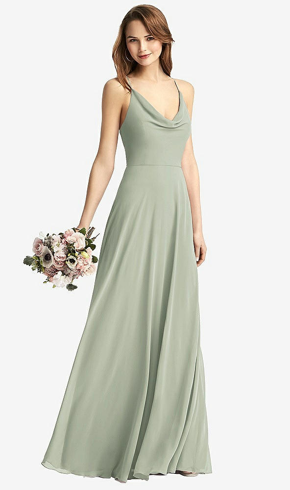 Front View - Celadon Cowl Neck Criss Cross Back Maxi Dress