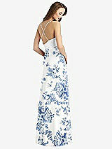 Rear View Thumbnail - Cottage Rose Dusk Blue Cowl Neck Criss Cross Back Maxi Dress