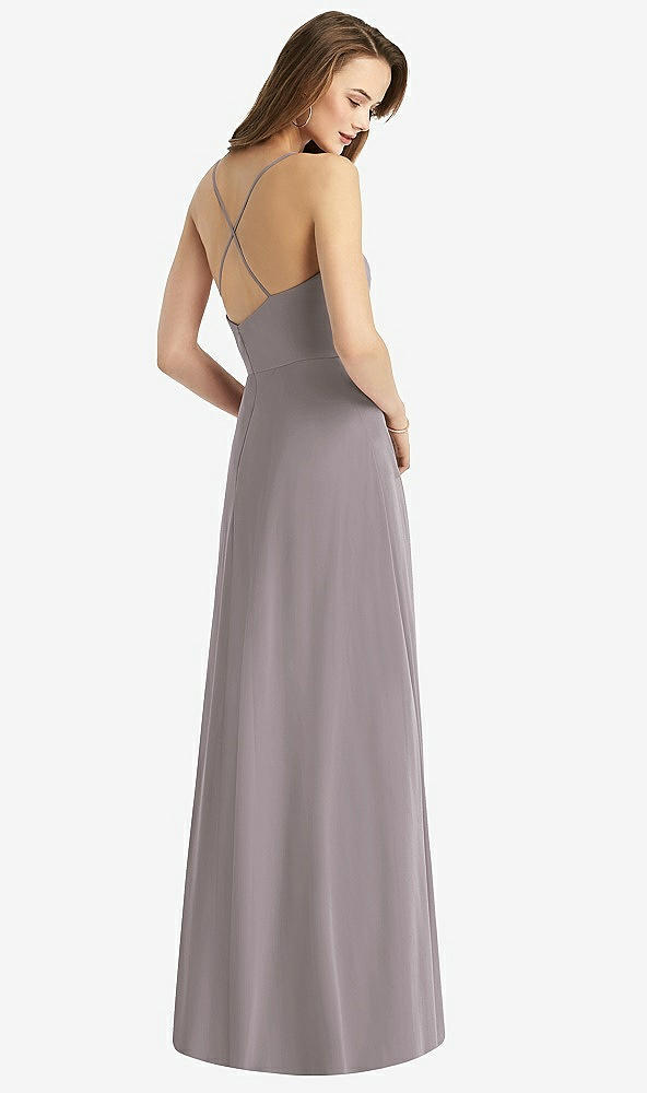 Back View - Cashmere Gray Cowl Neck Criss Cross Back Maxi Dress