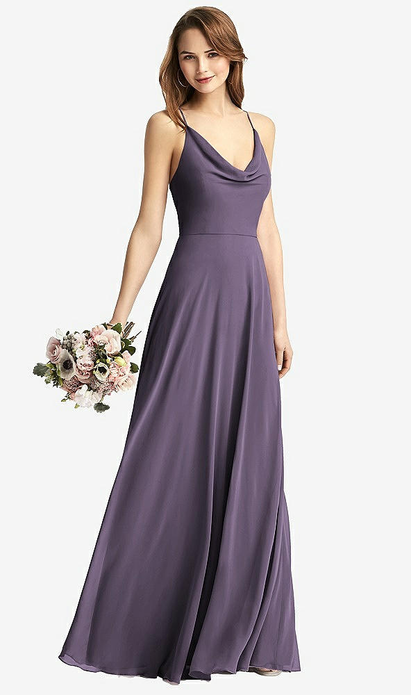 Front View - Lavender Cowl Neck Criss Cross Back Maxi Dress