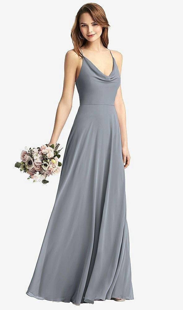 Front View - Platinum Cowl Neck Criss Cross Back Maxi Dress