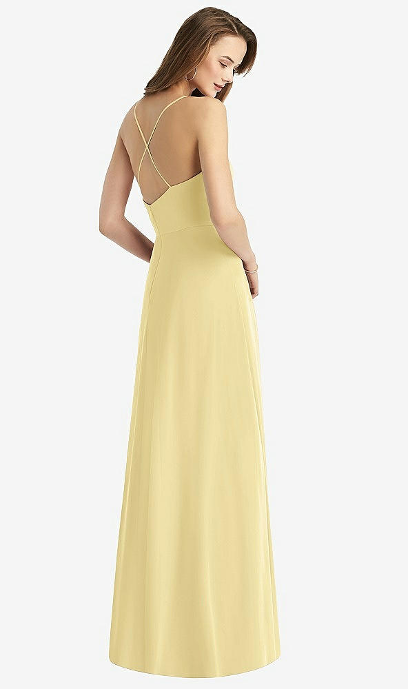 Back View - Pale Yellow Cowl Neck Criss Cross Back Maxi Dress