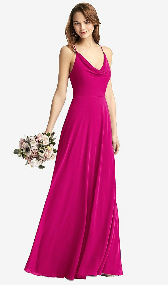 Front View - Think Pink Cowl Neck Criss Cross Back Maxi Dress