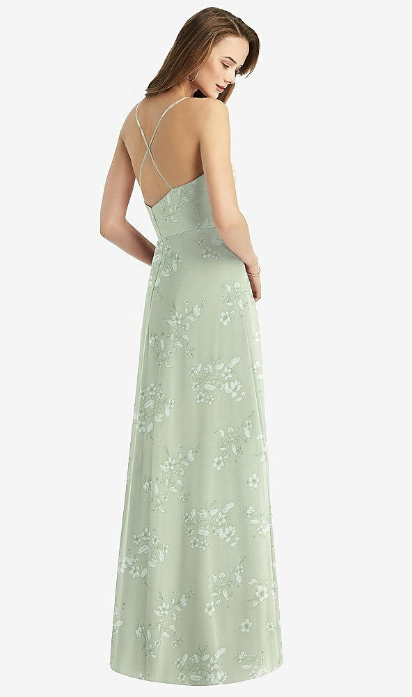 Back View - Vintage Primrose Sage Cowl Neck Criss Cross Back Maxi Dress