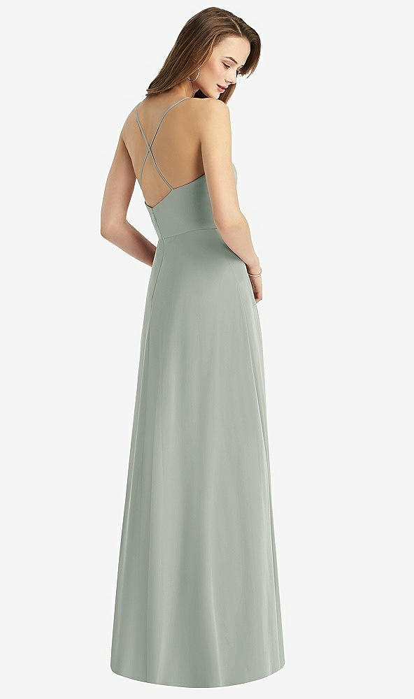 Back View - Willow Green Cowl Neck Criss Cross Back Maxi Dress