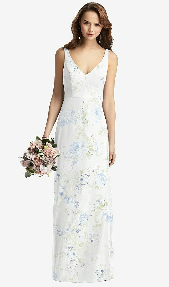 Front View - Bleu Garden Sleeveless V-Back Long Trumpet Gown