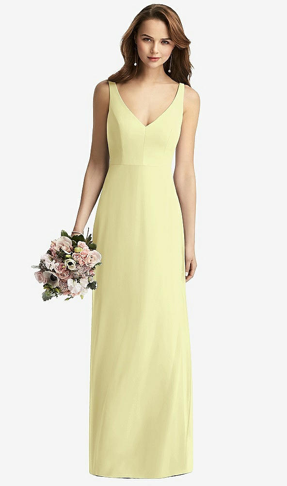 Front View - Butter Yellow Sleeveless V-Back Long Trumpet Gown