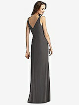 Rear View Thumbnail - Caviar Gray Sleeveless V-Back Long Trumpet Gown