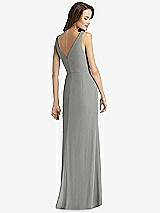 Rear View Thumbnail - Chelsea Gray Sleeveless V-Back Long Trumpet Gown