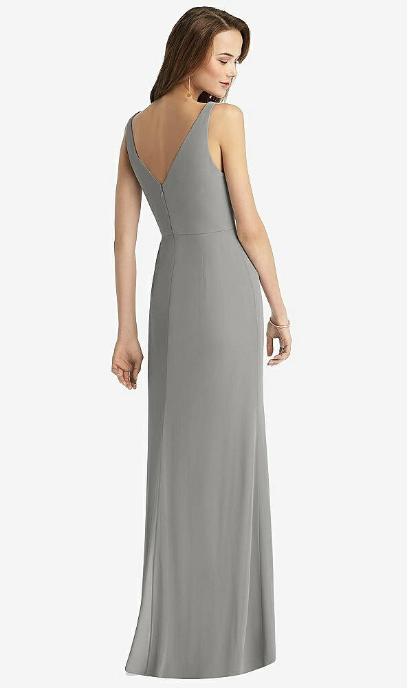 Back View - Chelsea Gray Sleeveless V-Back Long Trumpet Gown