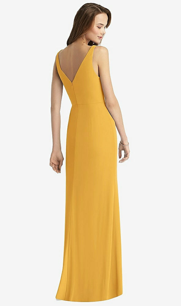 Back View - NYC Yellow Sleeveless V-Back Long Trumpet Gown