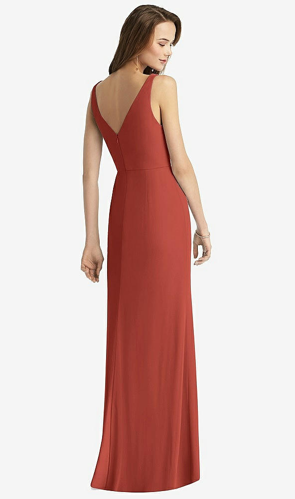 Back View - Amber Sunset Sleeveless V-Back Long Trumpet Gown