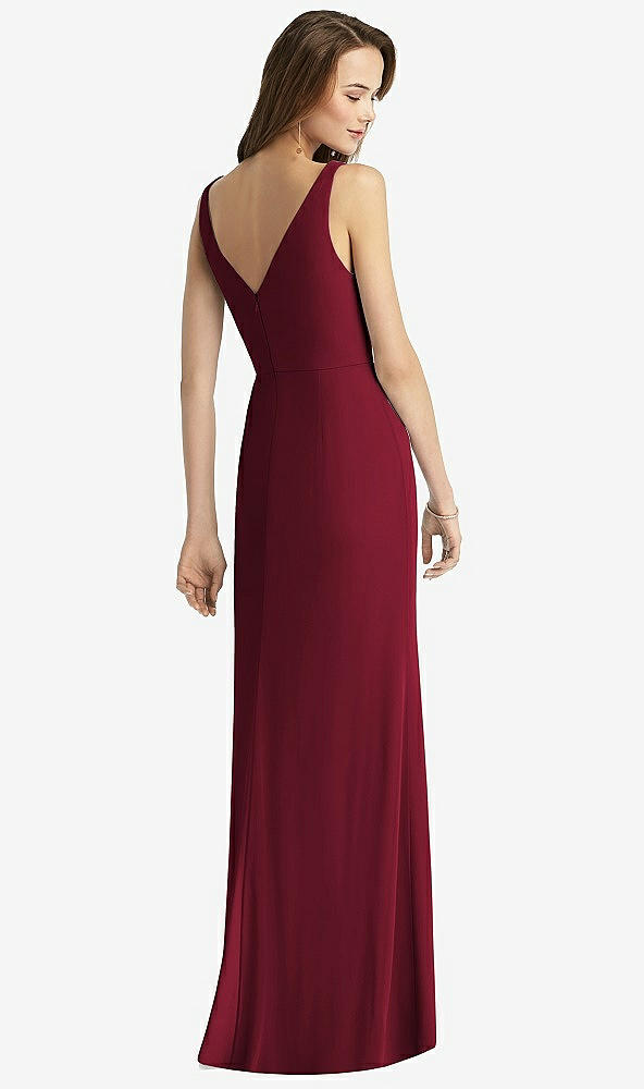 Back View - Burgundy Sleeveless V-Back Long Trumpet Gown