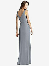 Rear View Thumbnail - Platinum Sleeveless V-Back Long Trumpet Gown