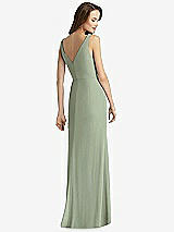 Rear View Thumbnail - Sage Sleeveless V-Back Long Trumpet Gown