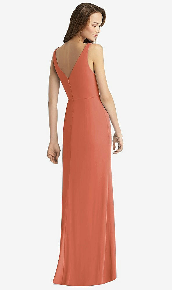 Back View - Terracotta Copper Sleeveless V-Back Long Trumpet Gown