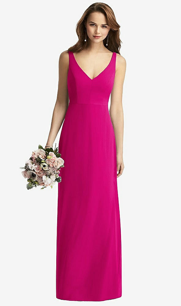 Front View - Think Pink Sleeveless V-Back Long Trumpet Gown