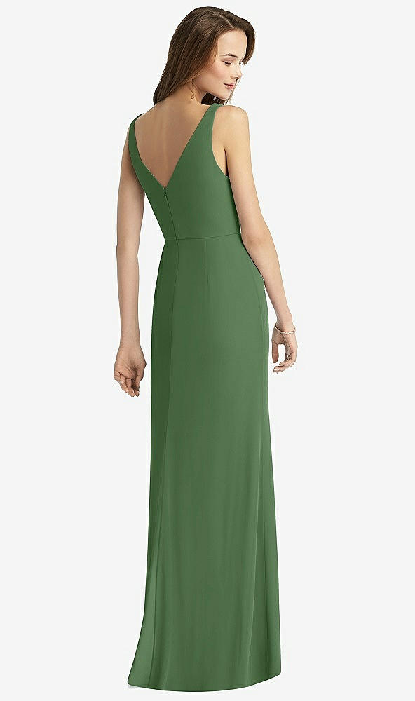 Back View - Vineyard Green Sleeveless V-Back Long Trumpet Gown