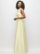 Alt View 2 Thumbnail - Butter Yellow High-Neck Cutout Satin Dress with Pockets