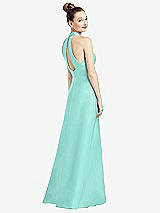 Front View Thumbnail - Coastal High-Neck Cutout Satin Dress with Pockets