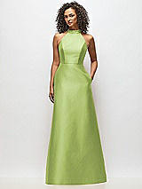 Alt View 1 Thumbnail - Mojito High-Neck Cutout Satin Dress with Pockets