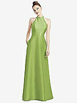 Rear View Thumbnail - Mojito High-Neck Cutout Satin Dress with Pockets