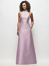 Alt View 1 Thumbnail - Suede Rose High-Neck Cutout Satin Dress with Pockets