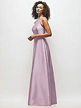 Alt View 2 Thumbnail - Suede Rose High-Neck Cutout Satin Dress with Pockets