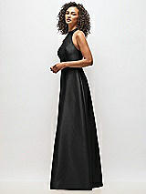 Alt View 2 Thumbnail - Black High-Neck Cutout Satin Dress with Pockets