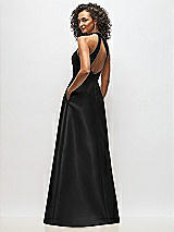 Alt View 3 Thumbnail - Black High-Neck Cutout Satin Dress with Pockets