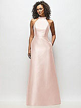 Alt View 1 Thumbnail - Blush High-Neck Cutout Satin Dress with Pockets