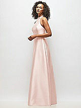Alt View 2 Thumbnail - Blush High-Neck Cutout Satin Dress with Pockets