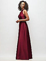 Side View Thumbnail - Burgundy High-Neck Cutout Satin Dress with Pockets
