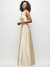 Alt View 2 Thumbnail - Champagne High-Neck Cutout Satin Dress with Pockets