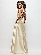 Alt View 3 Thumbnail - Champagne High-Neck Cutout Satin Dress with Pockets