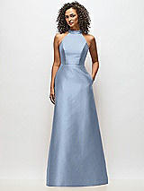 Alt View 1 Thumbnail - Cloudy High-Neck Cutout Satin Dress with Pockets