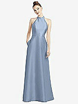 Rear View Thumbnail - Cloudy High-Neck Cutout Satin Dress with Pockets