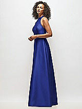 Alt View 2 Thumbnail - Cobalt Blue High-Neck Cutout Satin Dress with Pockets