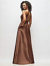 Alt View 3 Thumbnail - Cognac High-Neck Cutout Satin Dress with Pockets