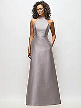 Alt View 1 Thumbnail - Cashmere Gray High-Neck Cutout Satin Dress with Pockets
