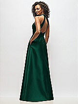 Alt View 3 Thumbnail - Hunter Green High-Neck Cutout Satin Dress with Pockets