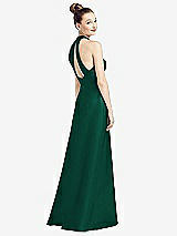 Front View Thumbnail - Hunter Green High-Neck Cutout Satin Dress with Pockets