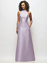 Alt View 1 Thumbnail - Lilac Haze High-Neck Cutout Satin Dress with Pockets