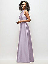 Alt View 2 Thumbnail - Lilac Haze High-Neck Cutout Satin Dress with Pockets