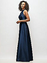 Alt View 2 Thumbnail - Midnight Navy High-Neck Cutout Satin Dress with Pockets