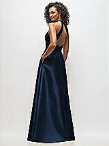Alt View 3 Thumbnail - Midnight Navy High-Neck Cutout Satin Dress with Pockets