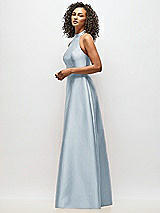 Alt View 2 Thumbnail - Mist High-Neck Cutout Satin Dress with Pockets