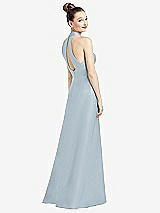 Front View Thumbnail - Mist High-Neck Cutout Satin Dress with Pockets