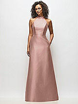 Alt View 1 Thumbnail - Neu Nude High-Neck Cutout Satin Dress with Pockets