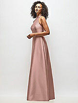 Alt View 2 Thumbnail - Neu Nude High-Neck Cutout Satin Dress with Pockets